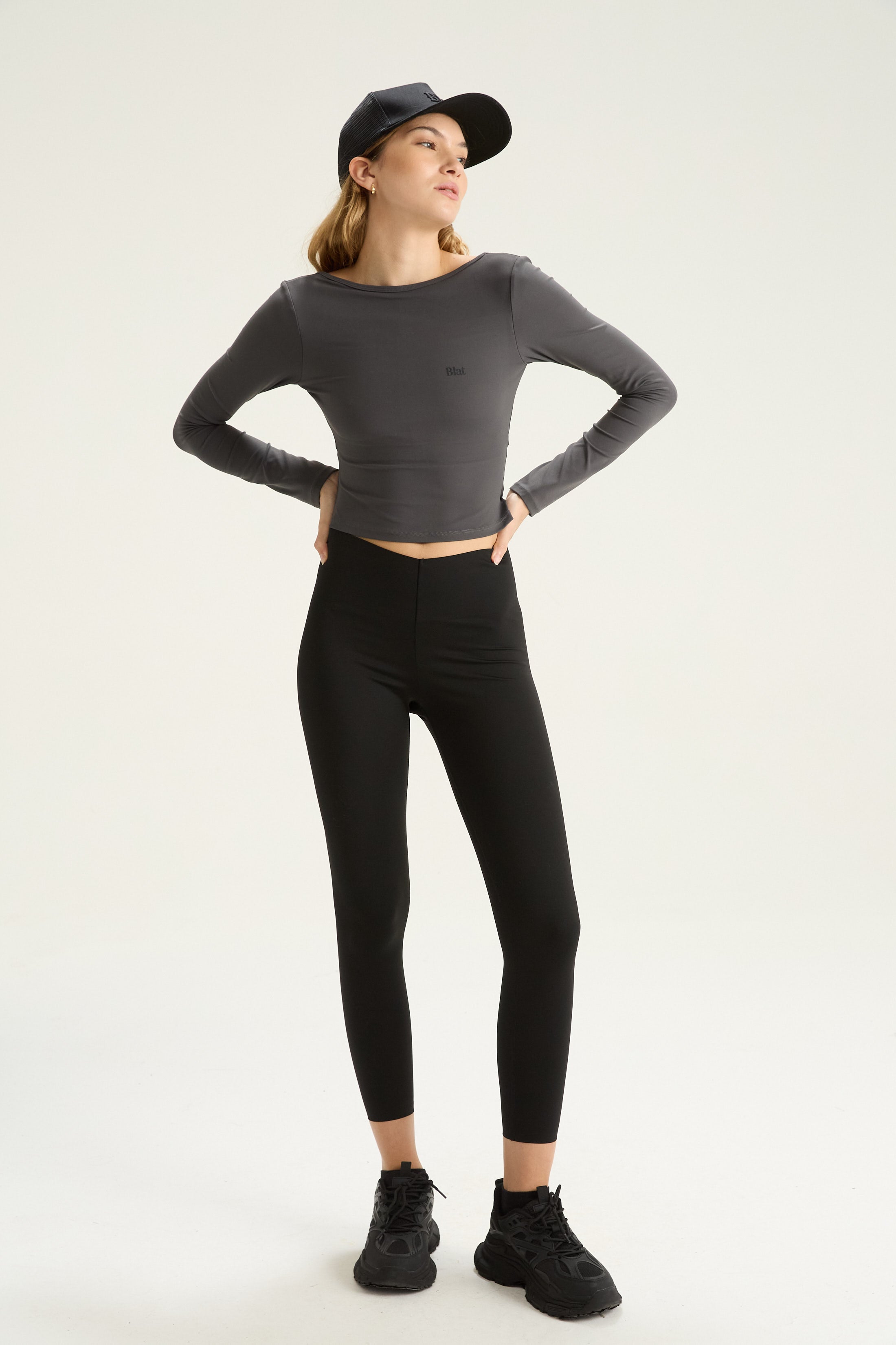 Top Manga Larga Backless - PureSkin® - Gris Oscuro